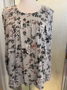 Lucky Brand Beige Floral Tank with Green and Pink Accents Size 3X LN $15